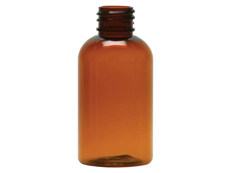 2 oz Amber Boston Round PET Plastic Bottle 20-410 Finish