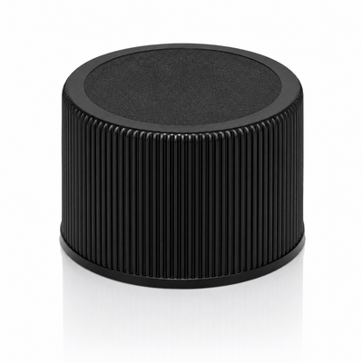 24-410 Black Ribbed Plastic Cap (Foam Liner)