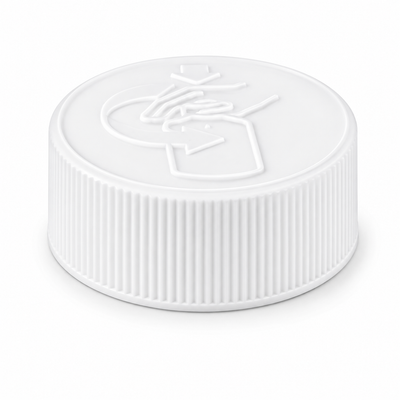 38-400 White Child-Resistant Cap with Pictorial Instructions (Dual Liner-Foam & Pressure Sensitive)