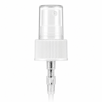 24-410 White Fine Ribbed Inverted Fine Mist Sprayer Clear Hood PP (6.25" Diptube, Output .20cc)