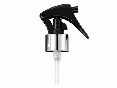 24-410 Silver/Black Metal Shell Fine Mist Mini Trigger Style Sprayer (7.75" Dip Tube .21ml)