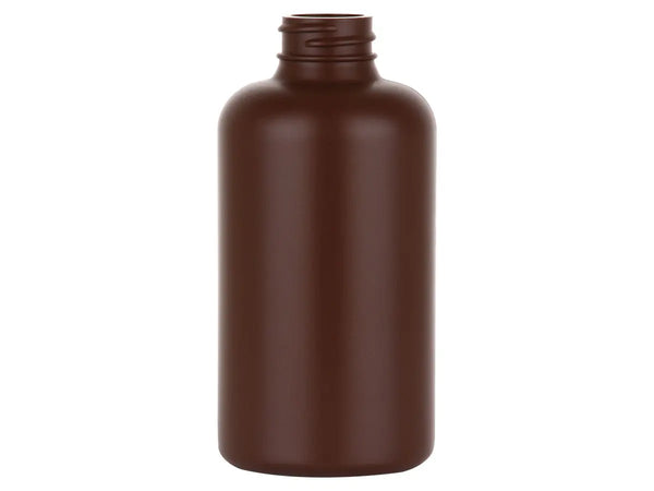 8 oz 28-400 Brown HDPE Boston Round Plastic Bottle