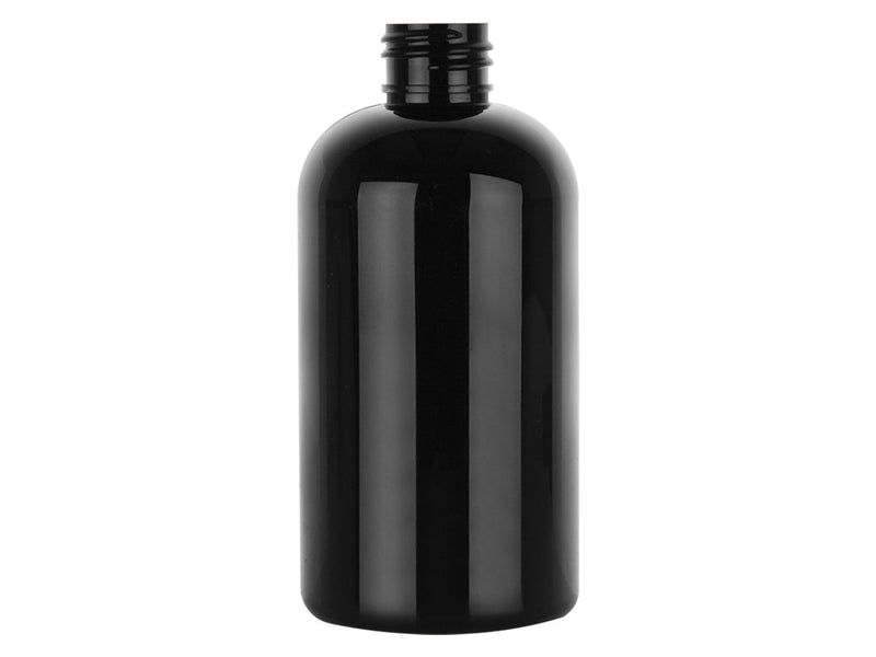 8 oz Black 24-410 Boston Round PET Plastic Bottle