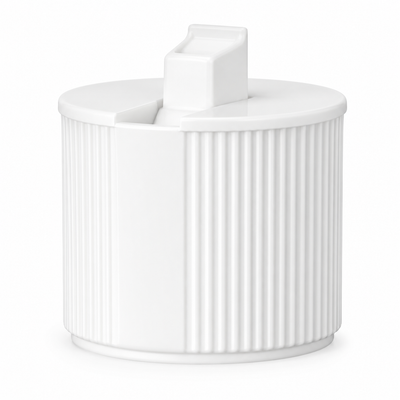 28-410 White Ribbed Directional Spout Plastic Cap PP