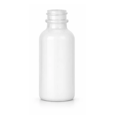 1 oz White 20-400 Boston Round Opal Glass Bottle
