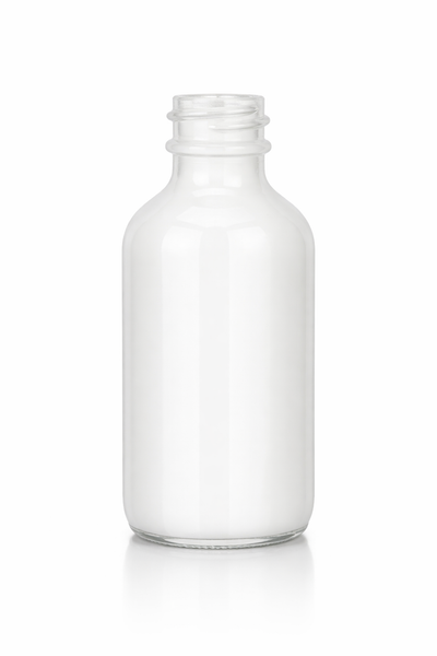 2 oz White 20-400 Boston Round Opal Glass Bottle