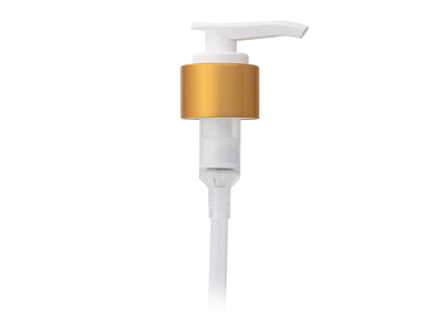 24-410 Brushed Gold/White Metal Shell Lotion Pump Lock down Head 6.0625" Dip Tube (2cc Output)