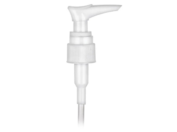 20-410 White Ribbed Lotion Pump Lock Up Head 6" Dip Tube (Output .5cc)