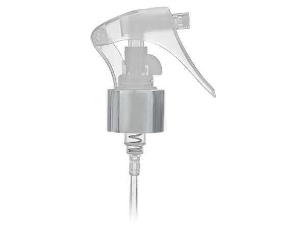 24-410 Silver/Natural-Colored Metal Shelled Fine Mist Mini Trigger Sprayer ( 7.75" Dip tube) .21 mL
