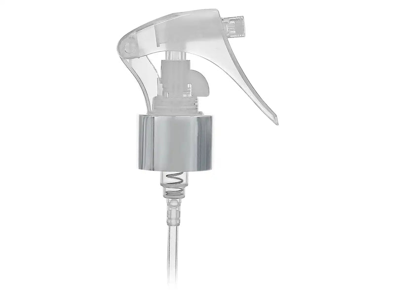 24-410 Silver/Natural-Colored Metal Shelled Fine Mist Mini Trigger Sprayer ( 7.75" Dip tube) .21 mL