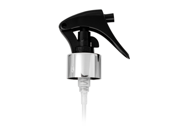 24-410 Silver/Black Metal Shell Fine Mist Mini Trigger Style Sprayer (7.75" Dip Tube .21ml)