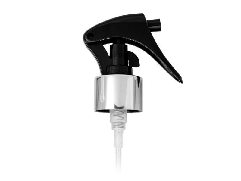 24-410 Silver/Black Metal Shell Fine Mist Mini Trigger Style Sprayer (7.75" Dip Tube .21ml)