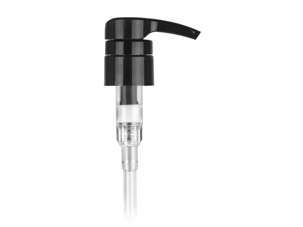 28-410 Smooth Black Lotion Pump lock down Head 9.21875" Dip Tube (Output 4cc)
