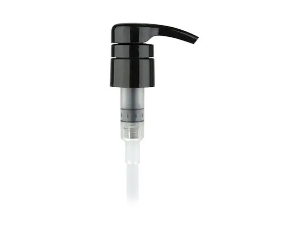 28-410 Smooth Black Lotion Pump lock down Head 9.21875" Dip Tube (Output 4cc)