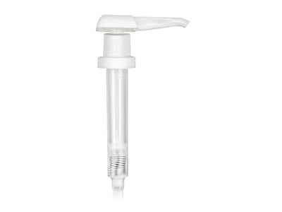 38-400 White Ribbed Lotion Pump lock down Head 11" Dip Tube (Output 30cc)
