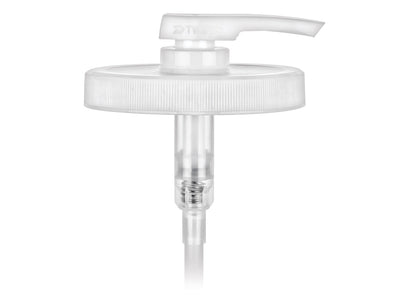 89-400 White Fine Ribbed Lotion Pump lock down Head 3.625" Dip Tube (Output 4cc)