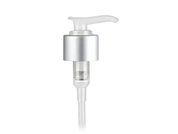 24-410 Brushed Aluminum/Natural Lotion Pump Metal-Shell 6 1/16" Dip Tube (2cc)