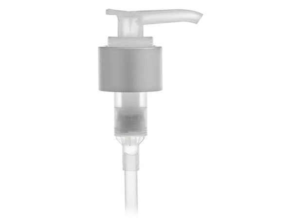 24-410 Brushed Aluminum/Natural Lotion Pump Metal-Shell 8.75" Dip Tube (2cc)