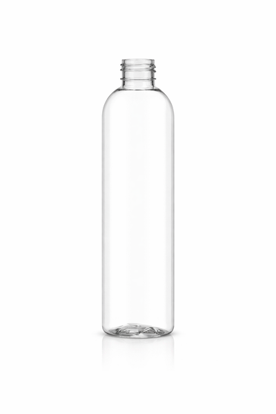 8 oz Clear 24-410 PET Cosmo Round Plastic Bottle 100% PCR