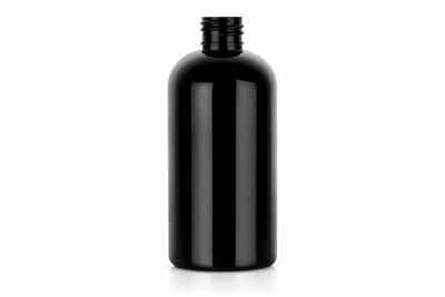 8 oz Black 24-410 Boston Round PET Plastic Bottle