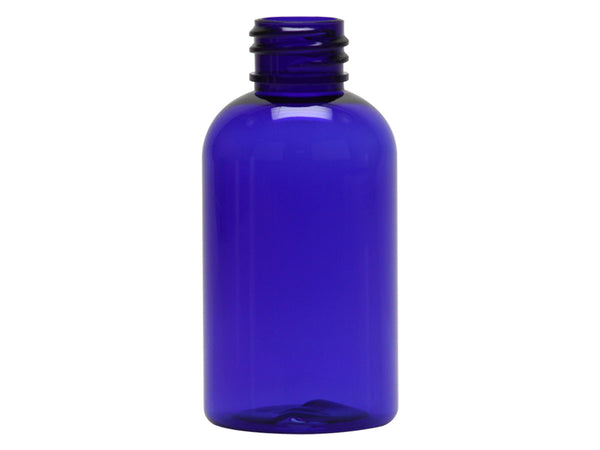 2 oz Blue PET Boston Round Plastic Bottle 20-410