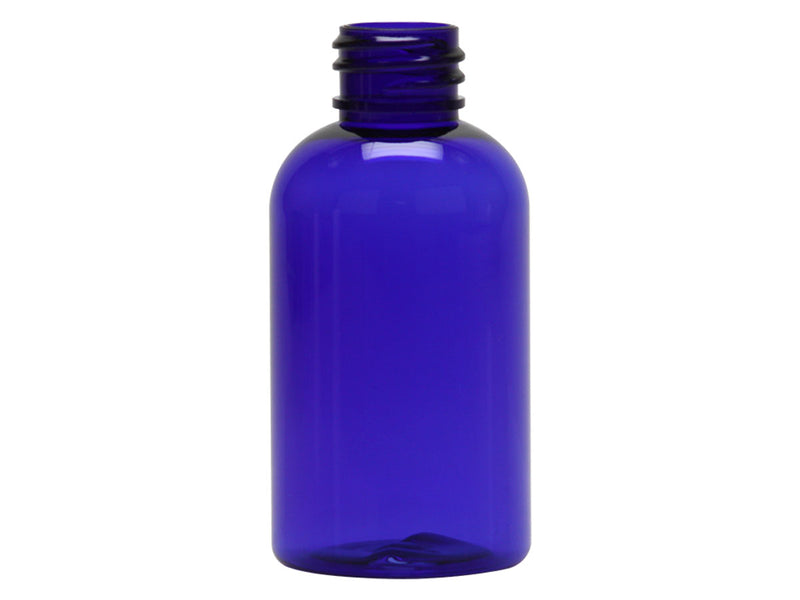 2 oz Blue PET Boston Round Plastic Bottle 20-410