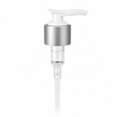24-410 Brushed Aluminum/White Metal Shell Lock Down Lotion Pump 6.0625 Dip Tube (2cc Output)