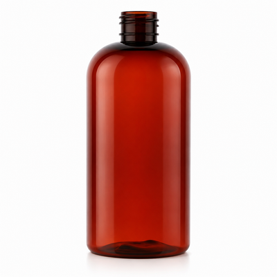 8 oz Dark Amber 24-410 Boston Round PET Plastic Bottle