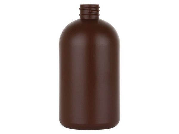 16 oz Brown HDPE Plastic Boston Round Bottle 28-410