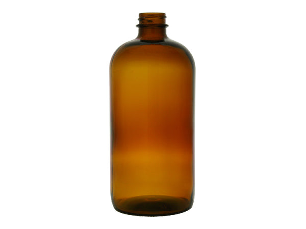 16 oz Amber Glass Boston Round Bottle 28-400 Neck Finish