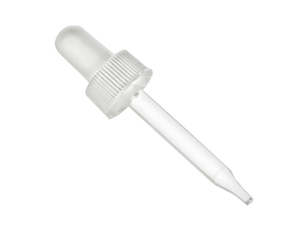 18-400 White Ribbed Dropper Assembly Monprene Bulb 66mm Glass Pipette