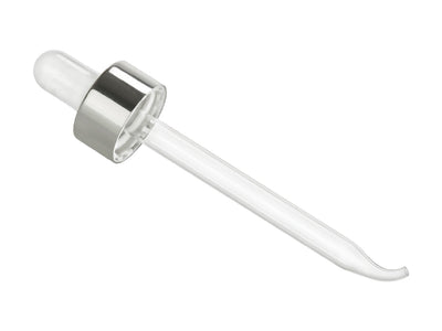 20-400 Silver Metal Shelled Glass Dropper Assembly with White Bulb and a 3.375" Pipette (Fits 2 oz)