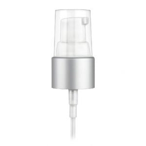 20-410 Brushed Aluminum/Metal Shelled/White Cosmetic Treatment Pump (5.25" Dip Tube, 130mcl Output)