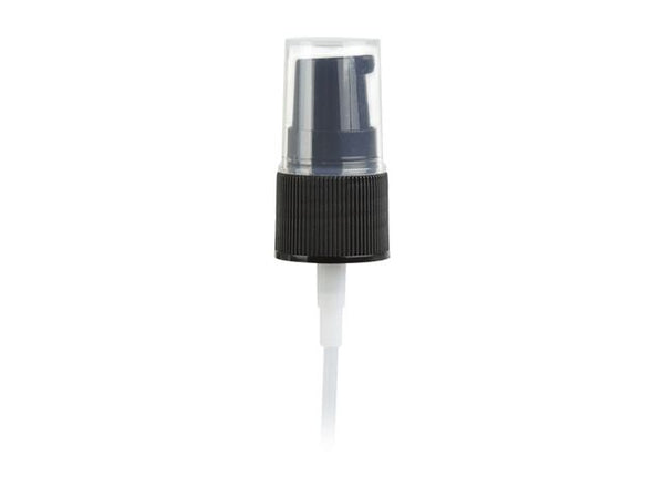 20-410 Black Fine Ribbed Cosmetic Treatment Pump ( 130MCL Output, 3.75" Dip Tube)