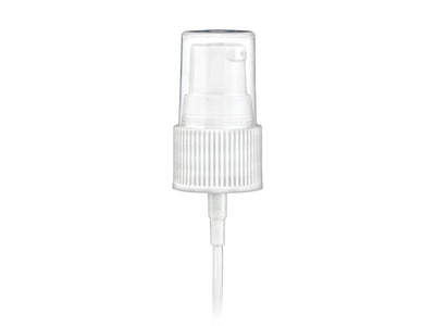 20-410 White Ribbed Cosmetic Treatment Pump (4" Dip Tube, 130mcl Output)