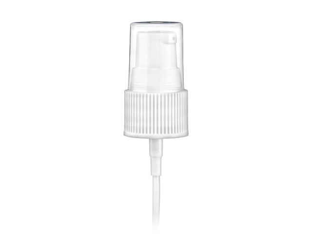 20-410 White Ribbed Cosmetic Treatment Pump (130mcl Output, 4" Dip Tube)