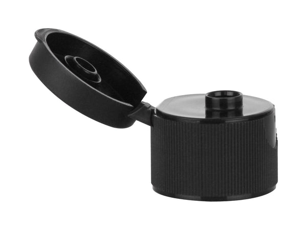 24-410 Black Fine Ribbed PP Plastic Snap Top Cap