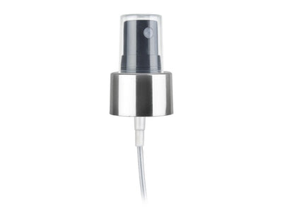 24-410 Smooth Silver/Black Metal Shell Fine Mist Sprayer (6.875" Diptube, .12cc - .14cc output)
