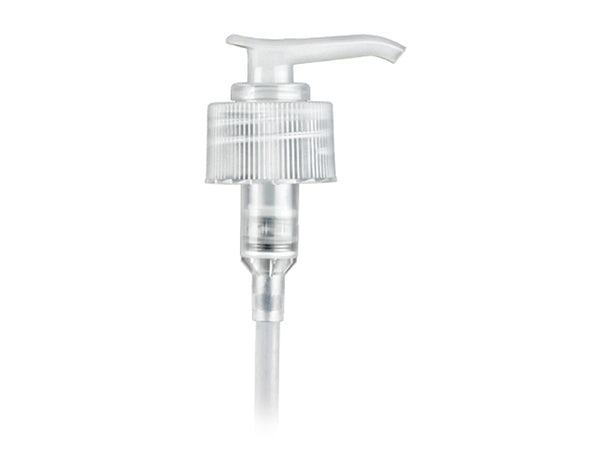 24-410 Ribbed Natural-Colored Lotion Pump lock down Head 8.75" Dip Tube (Output 2cc)