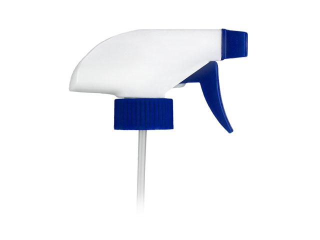 28-400 White/Blue Ribbed Trigger Sprayer ( 9.25" Diptube, .60cc Output)
