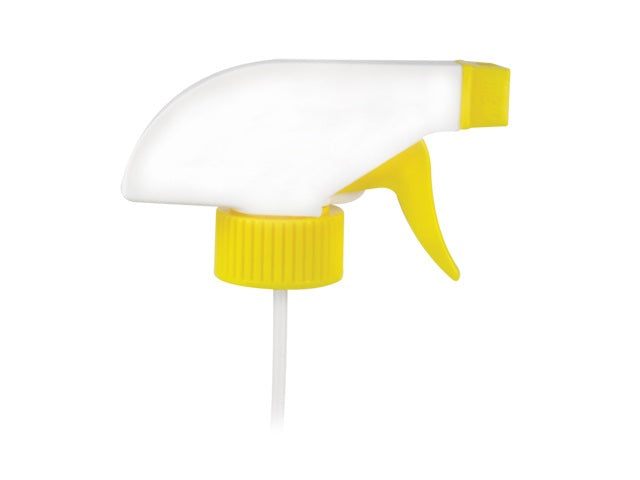 28-400 White/Yellow Ribbed Trigger Sprayer (9.25" Diptube, .60cc Output)