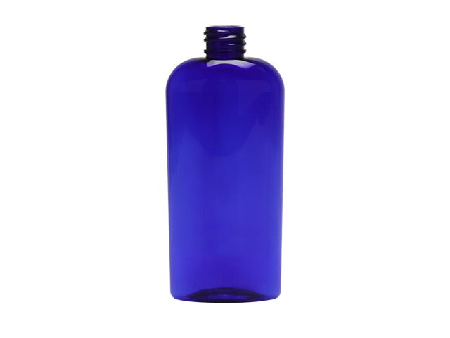 4 oz cobalt blue cosmo oval round bottle with 20-410 neck finish