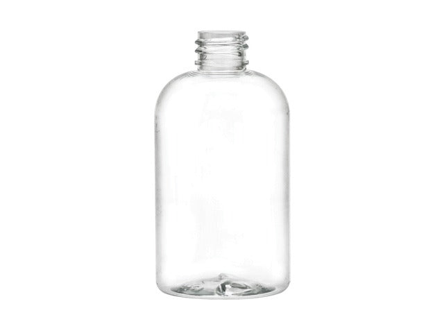 4 oz 20-410 Clear PET Boston Round Squat Plastic Bottle