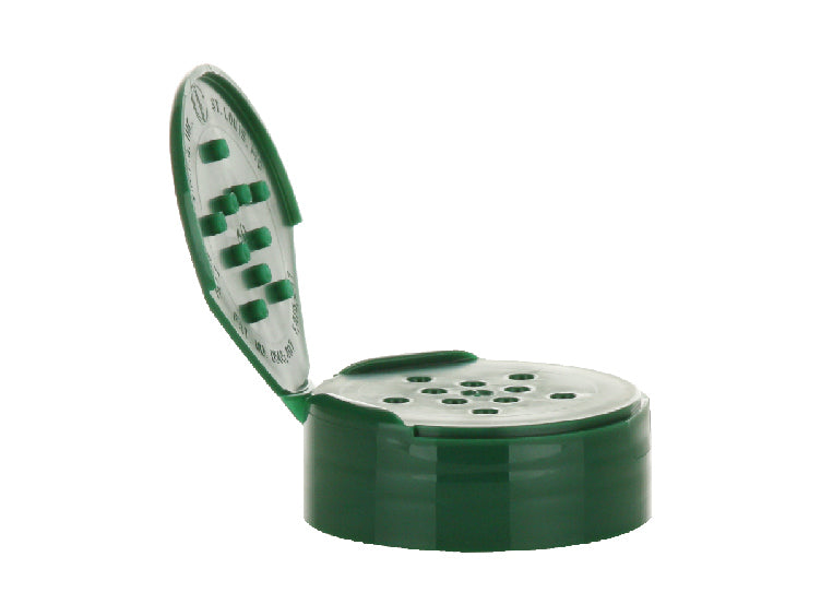 48-485 Green Plastic 10-hole Spice/Shaker Cap (Heat Seal Liner)
