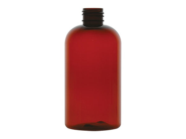 8 oz Dark Amber 24-410 Boston Round PET Plastic Bottle