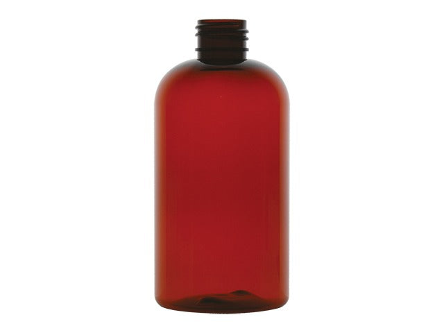 8 oz Dark Amber 24-410 Boston Round PET Plastic Bottle