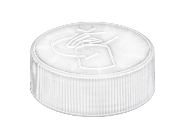 38-400 White Child-Resistant Cap with Pictorial Instructions (Pulp/Heat Induction Liner for PE)
