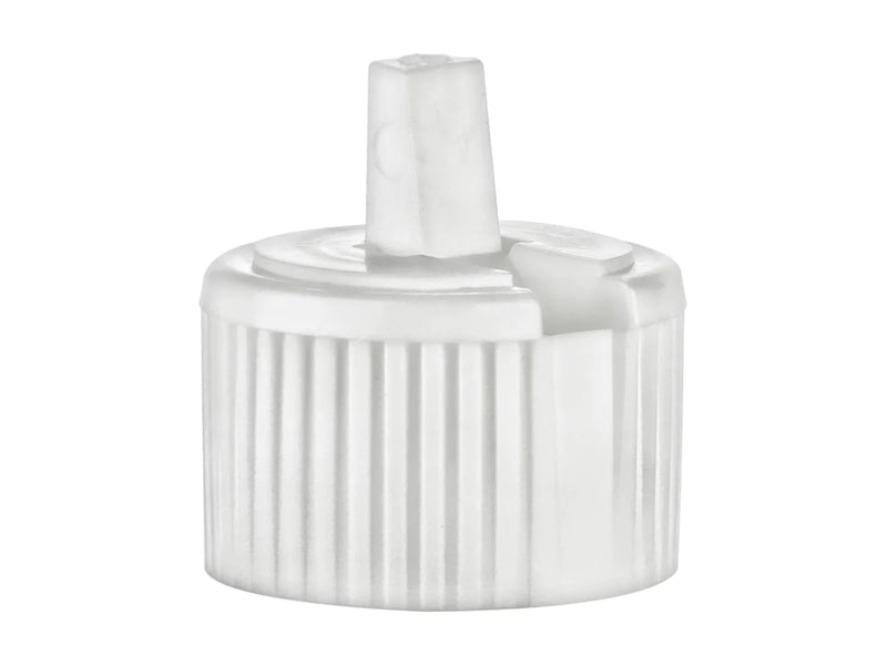 24-410 White Ribbed Directional Spout Top Cap 50% PP PCR