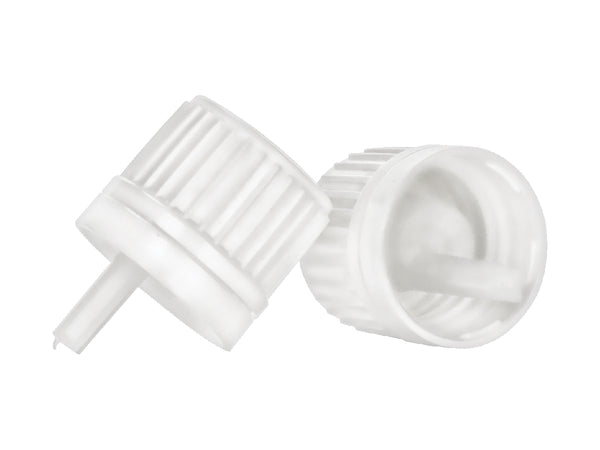 18mm White Ribbed Euro Dropper Cap with Tamper Evident Ring (.039" Orifice)