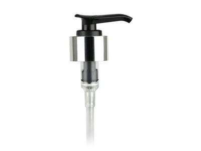 24-410 Silver/Black Metal Shell Lotion Pump Lock Down Head 8.75" Dip Tube (Output 2cc)